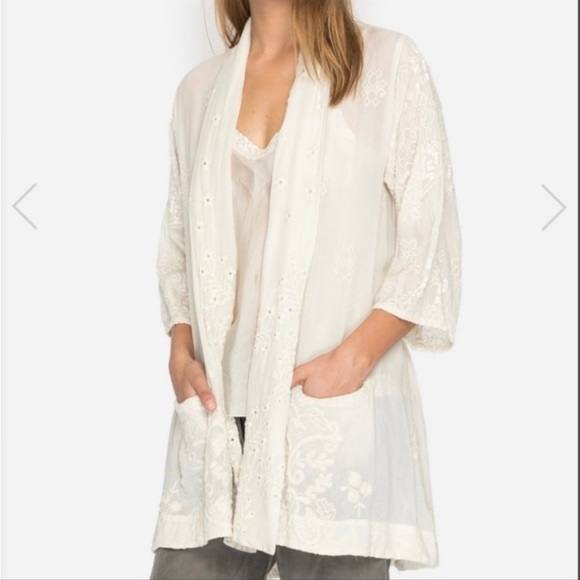 Johnny Was motley Open Kimono Cardigan ivory embroidered boho cover up - Picture 12 of 12